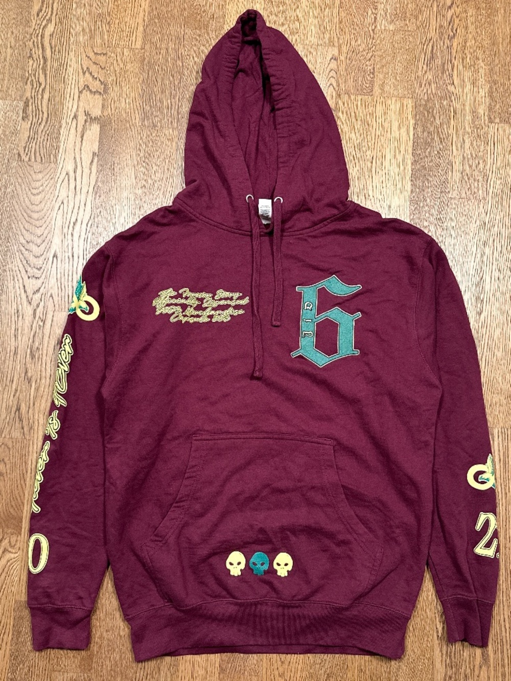 JID Rapper The Forever Story Embroidered Burgundy Fleece Hoodie Mens Medium